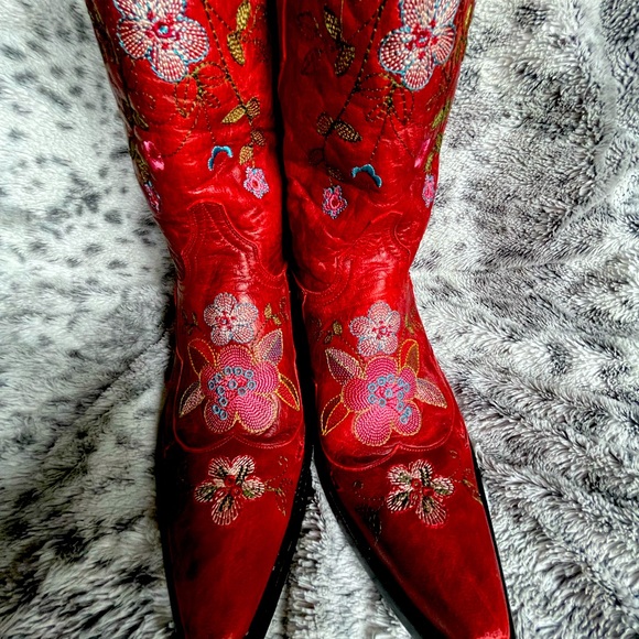 Vintage OLD GRINGO Red Leather Floral Embroidered Western Boots SZ 10B EUC - Picture 2 of 10
